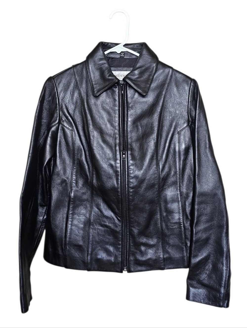 Y2k Vintage Jones New York Classic Black Leather Zip-Front Jacket - Women Size S